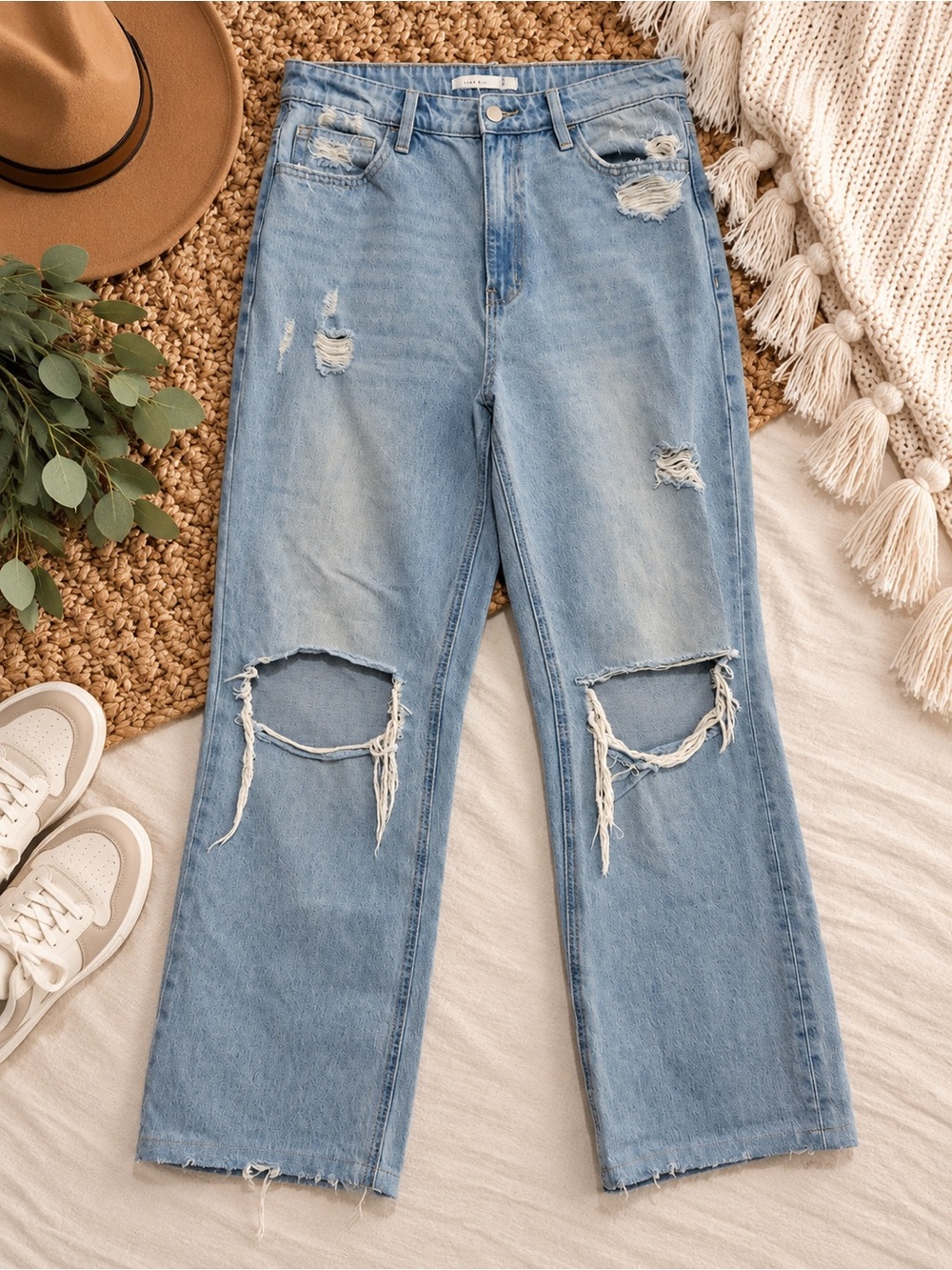 ALTER’D State Wide Leg Distressed Casual High-Waist Fit